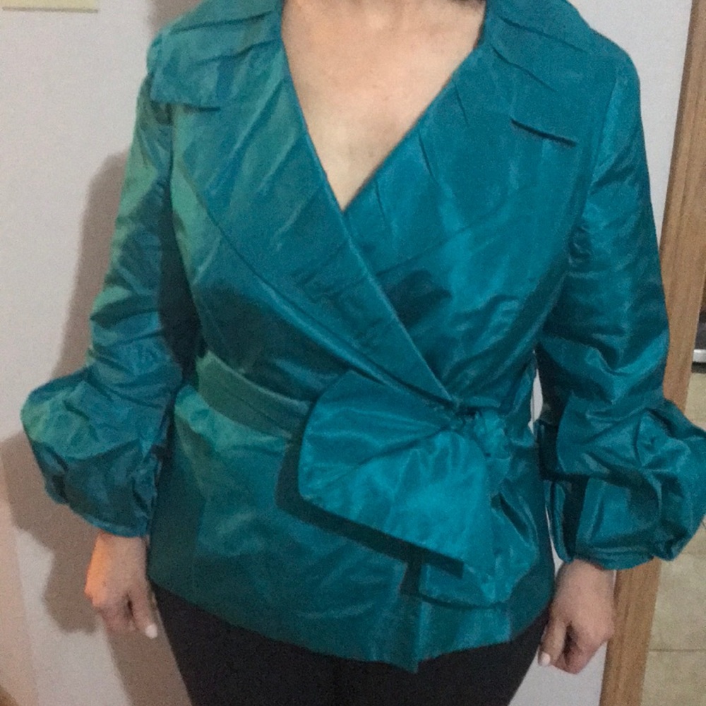 100 percent silk wrap shirt with puffy sleeves